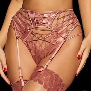 Rose Gold Honey Birdette Francesca Garter NWT